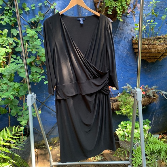 Chaps Surplice Black Plus Dress NWOT - Picture 1 of 5